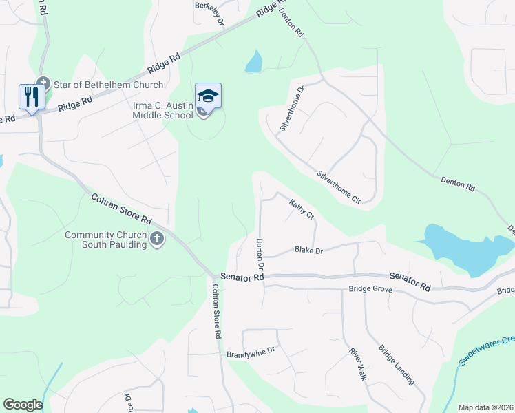 map of restaurants, bars, coffee shops, grocery stores, and more near 267 Burton Drive in Douglasville