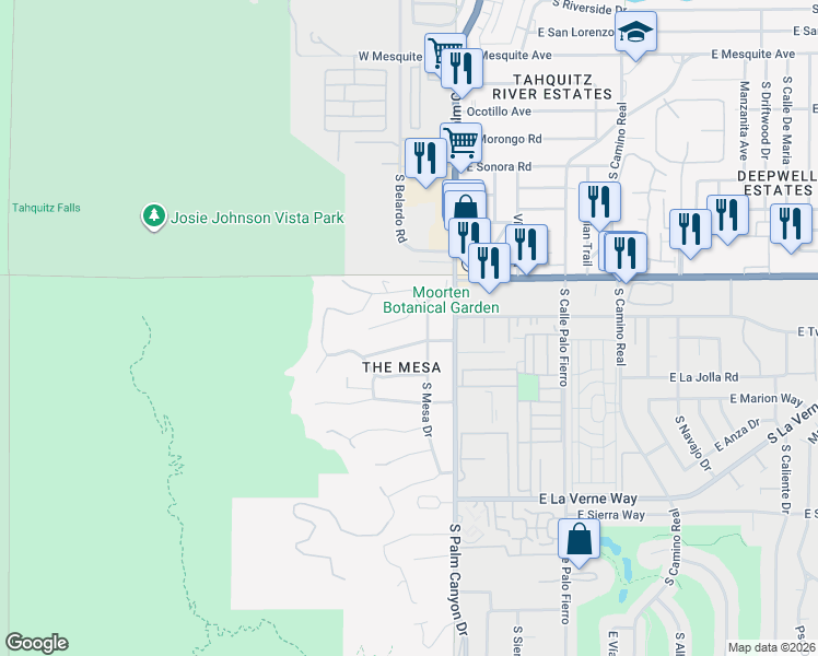 map of restaurants, bars, coffee shops, grocery stores, and more near 231 West El Camino Way in Palm Springs