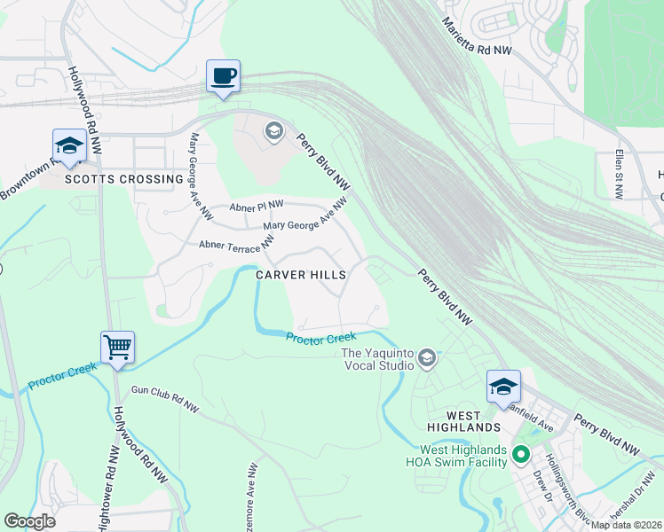 map of restaurants, bars, coffee shops, grocery stores, and more near 2176 Addison Place Northwest in Atlanta