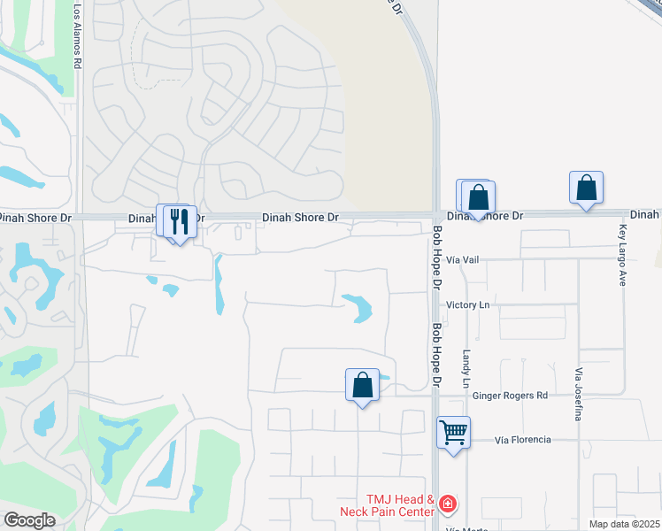 map of restaurants, bars, coffee shops, grocery stores, and more near 40 Pebble Beach Drive in Rancho Mirage