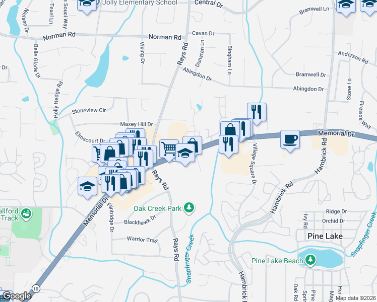 map of restaurants, bars, coffee shops, grocery stores, and more near 5399 Memorial Drive in Stone Mountain