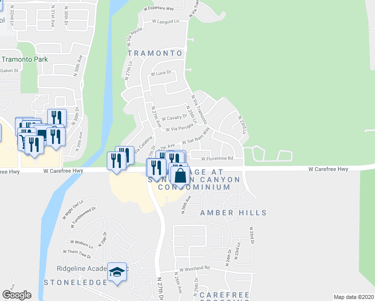 map of restaurants, bars, coffee shops, grocery stores, and more near 34722 North 25th Lane in Phoenix