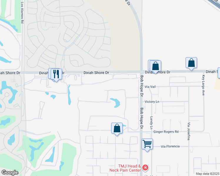 map of restaurants, bars, coffee shops, grocery stores, and more near 40 Pebble Beach Drive in Rancho Mirage