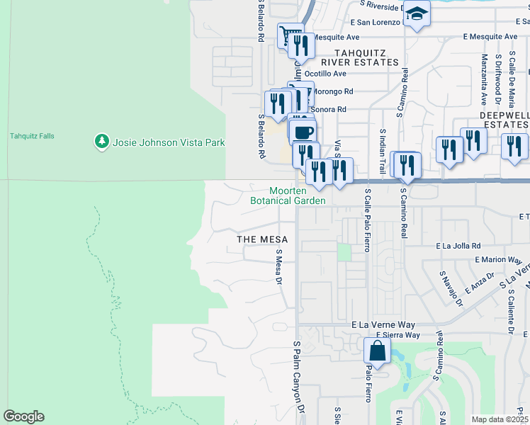 map of restaurants, bars, coffee shops, grocery stores, and more near 233 West El Camino Way in Palm Springs