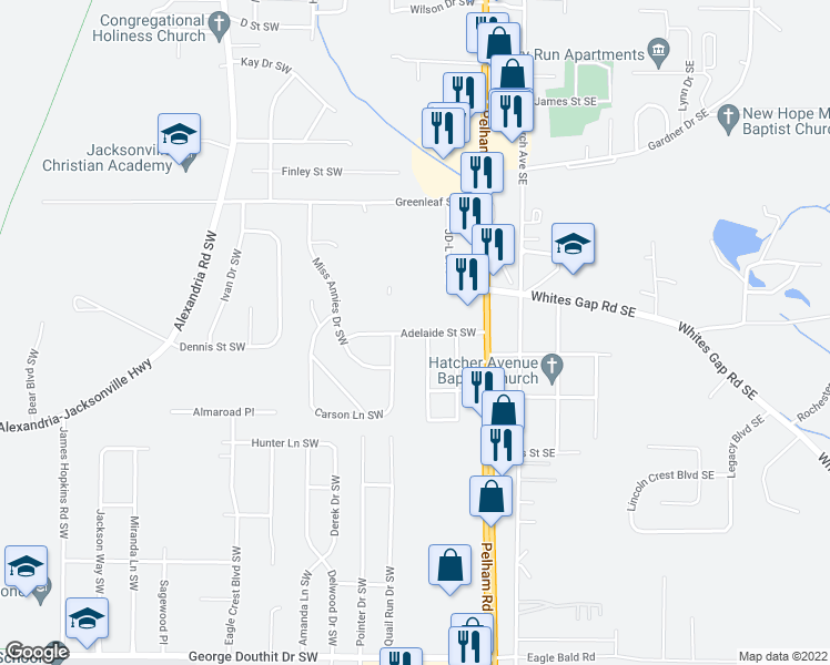 map of restaurants, bars, coffee shops, grocery stores, and more near 295 Adelaide Street Southwest in Jacksonville