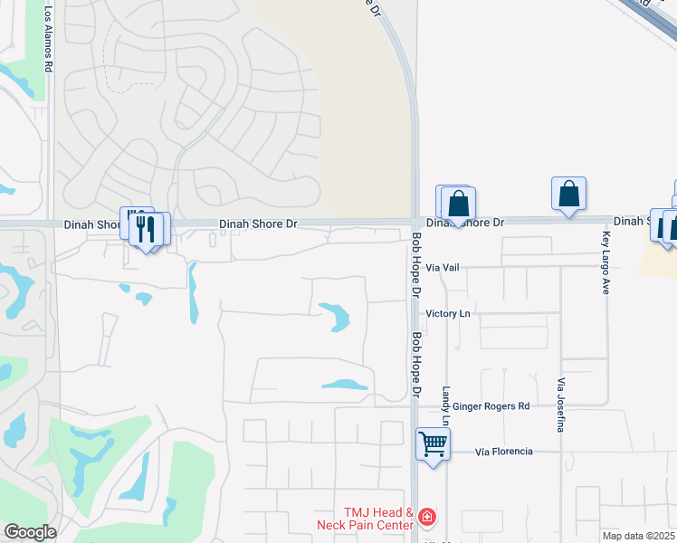 map of restaurants, bars, coffee shops, grocery stores, and more near 14 Pebble Beach Drive in Rancho Mirage