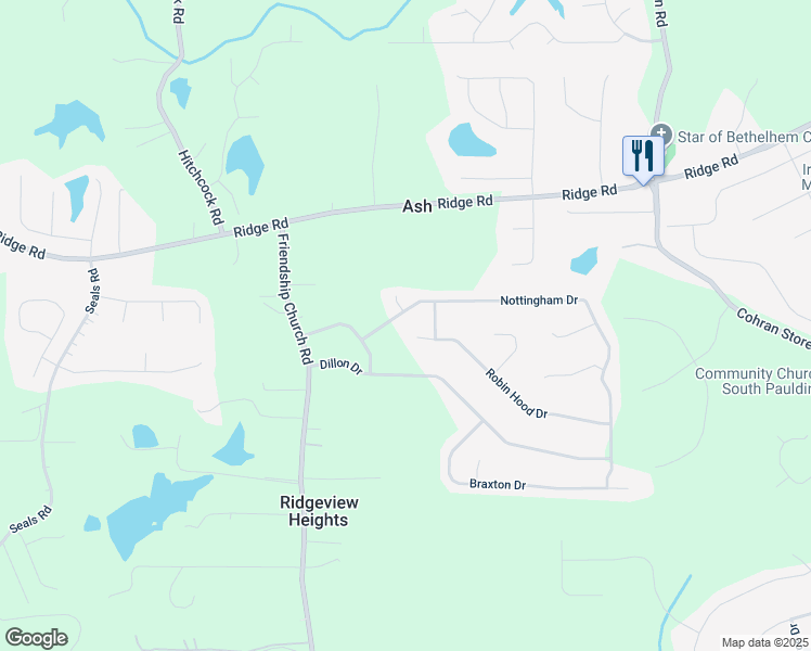 map of restaurants, bars, coffee shops, grocery stores, and more near 100 Nottingham Drive in Douglasville