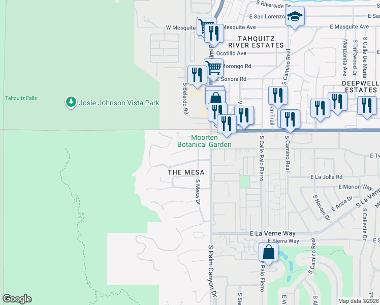 map of restaurants, bars, coffee shops, grocery stores, and more near 231 West El Camino Way in Palm Springs