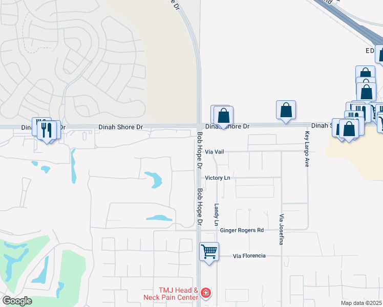 map of restaurants, bars, coffee shops, grocery stores, and more near 34200 Bob Hope Drive in Rancho Mirage