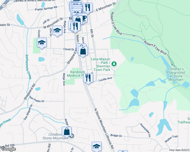 map of restaurants, bars, coffee shops, grocery stores, and more near 768 4th Street in Stone Mountain