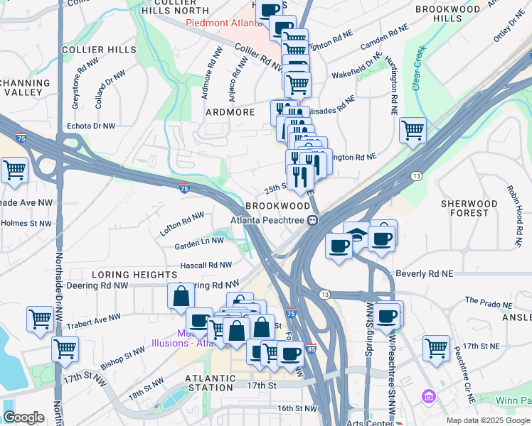 map of restaurants, bars, coffee shops, grocery stores, and more near 61 Alden Avenue Northwest in Atlanta