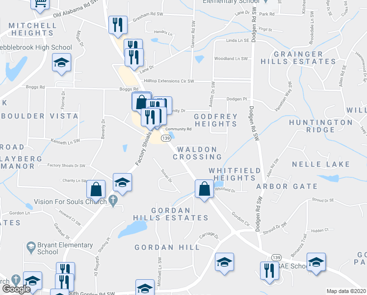 map of restaurants, bars, coffee shops, grocery stores, and more near in Mableton