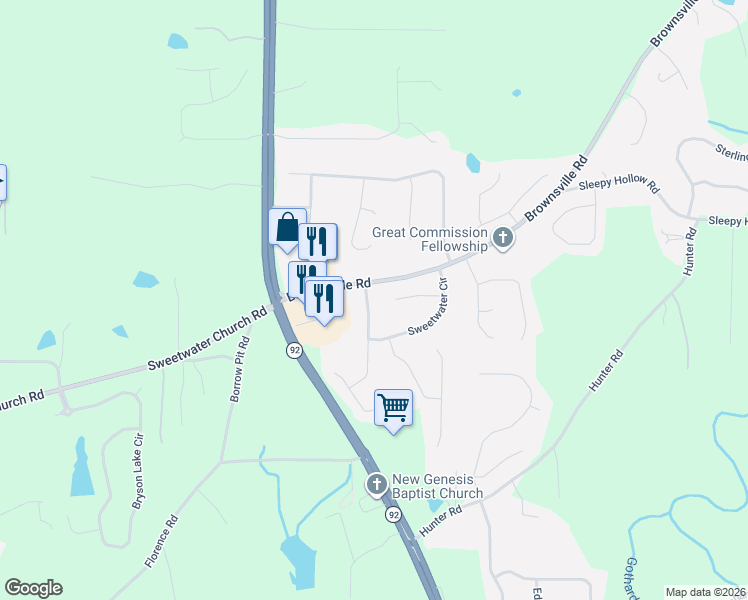 map of restaurants, bars, coffee shops, grocery stores, and more near 123 Sweetwater Place in Powder Springs