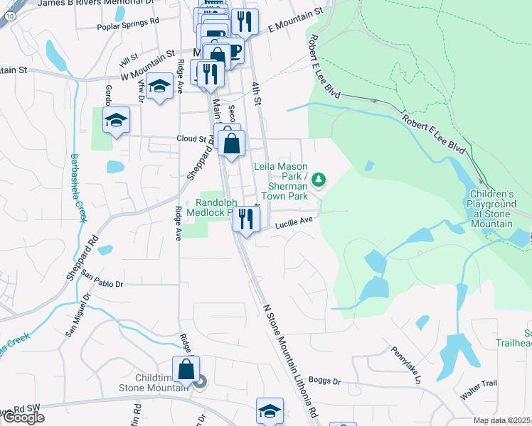 map of restaurants, bars, coffee shops, grocery stores, and more near 768 4th Street in Stone Mountain