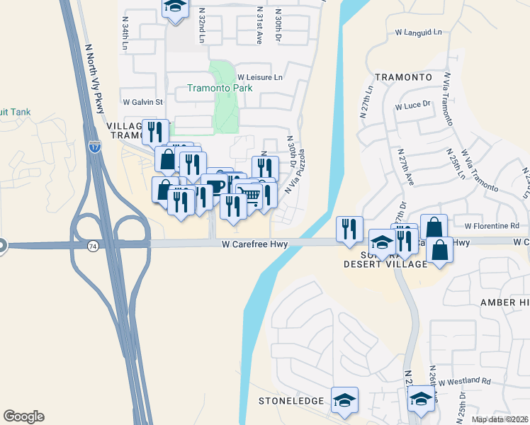 map of restaurants, bars, coffee shops, grocery stores, and more near 3120 West Carefree Highway in Phoenix
