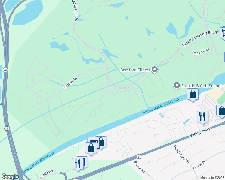 map of restaurants, bars, coffee shops, grocery stores, and more near 5751 Oystercatcher 823 in North Myrtle Beach