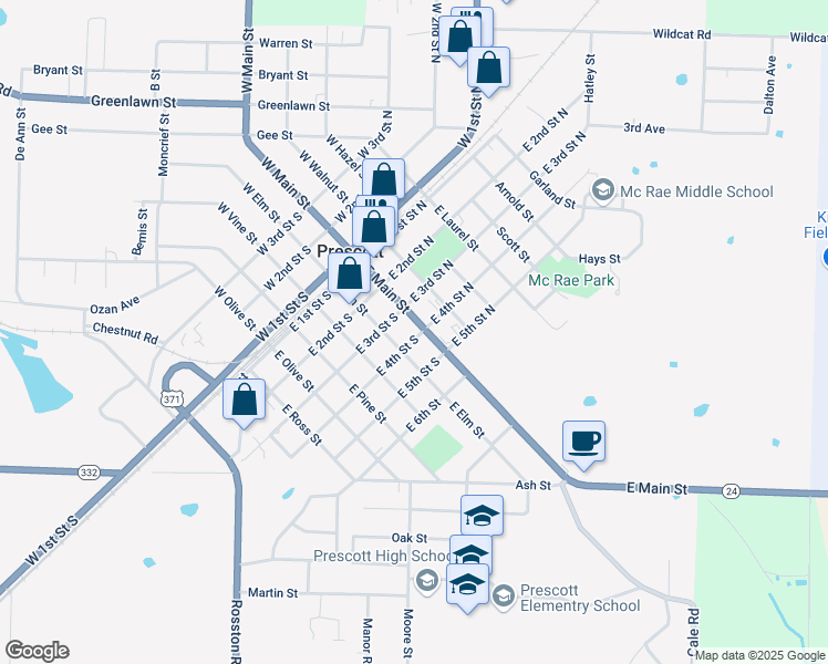 map of restaurants, bars, coffee shops, grocery stores, and more near 324 East Main Street in Prescott