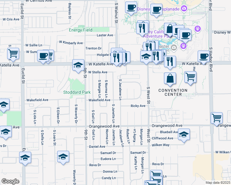 map of restaurants, bars, coffee shops, grocery stores, and more near in Garden Grove