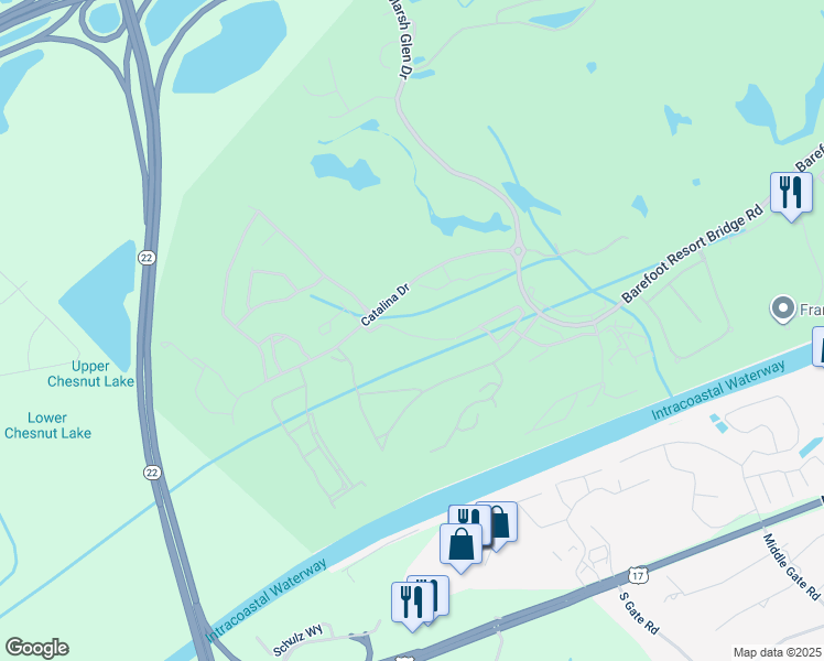 map of restaurants, bars, coffee shops, grocery stores, and more near 6015 Catalina Drive in North Myrtle Beach