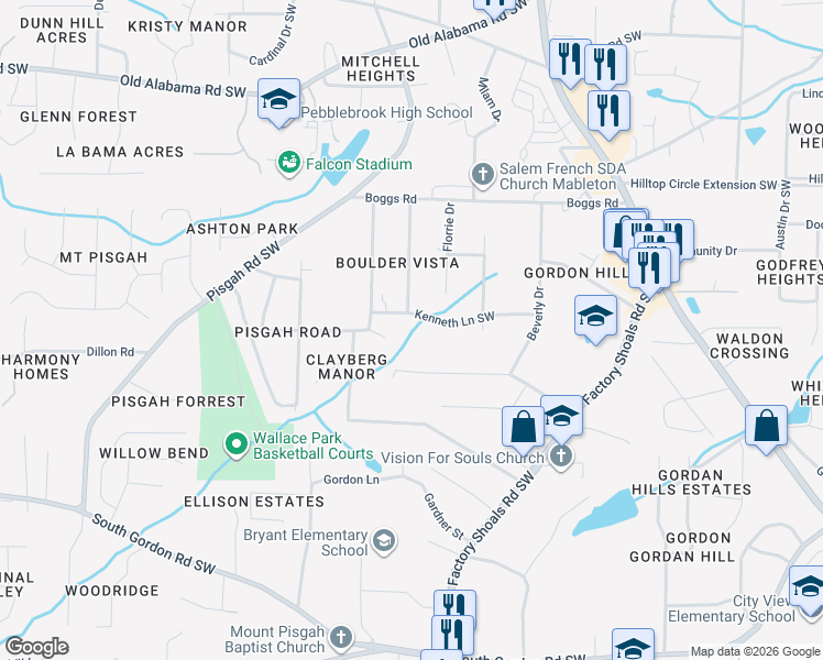 map of restaurants, bars, coffee shops, grocery stores, and more near 798 Orris Lane in Mableton