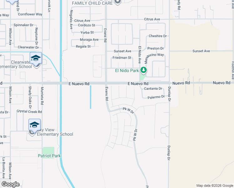 map of restaurants, bars, coffee shops, grocery stores, and more near 1583 Knott Court in Perris