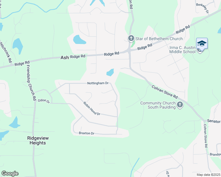 map of restaurants, bars, coffee shops, grocery stores, and more near 16 Little John Way in Douglasville