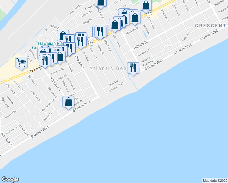 map of restaurants, bars, coffee shops, grocery stores, and more near 90 Carolina Street in Atlantic Beach