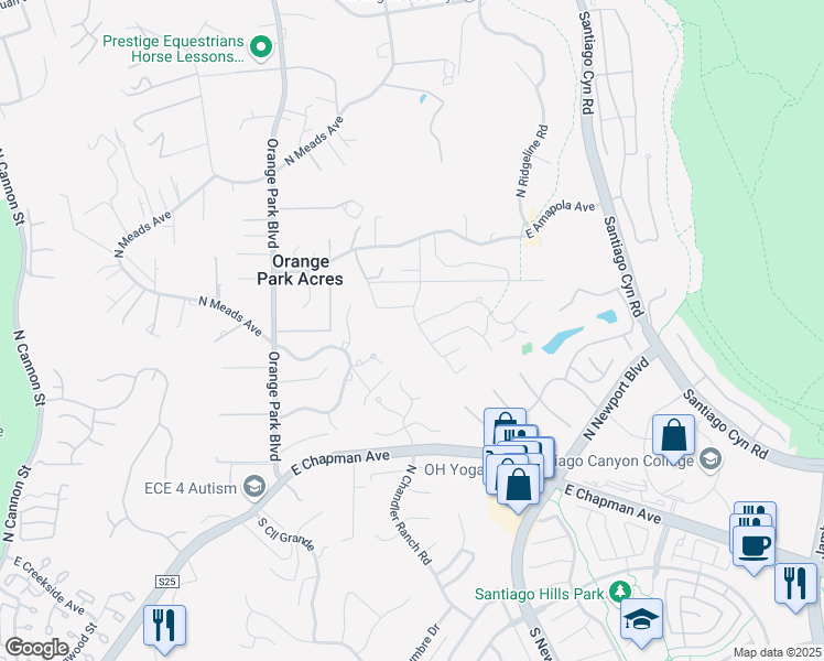 map of restaurants, bars, coffee shops, grocery stores, and more near 714 North Ranch Wood Trail in Orange