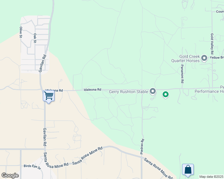 map of restaurants, bars, coffee shops, grocery stores, and more near Idaleona Road in Riverside County