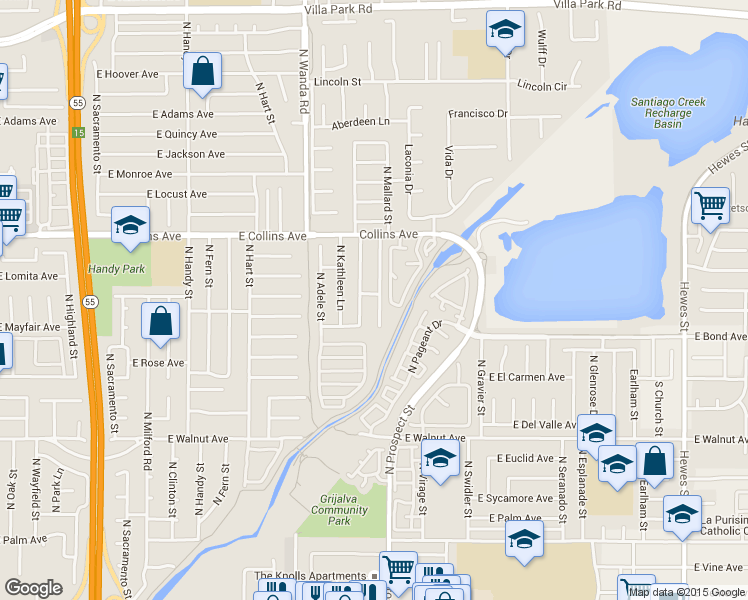 map of restaurants, bars, coffee shops, grocery stores, and more near 740 North Mallard Street in Orange