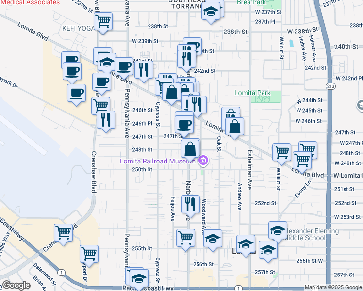 map of restaurants, bars, coffee shops, grocery stores, and more near 24800 Narbonne Avenue in Lomita