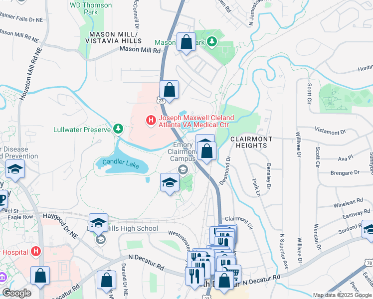 map of restaurants, bars, coffee shops, grocery stores, and more near 1551 Shoup Court in Decatur