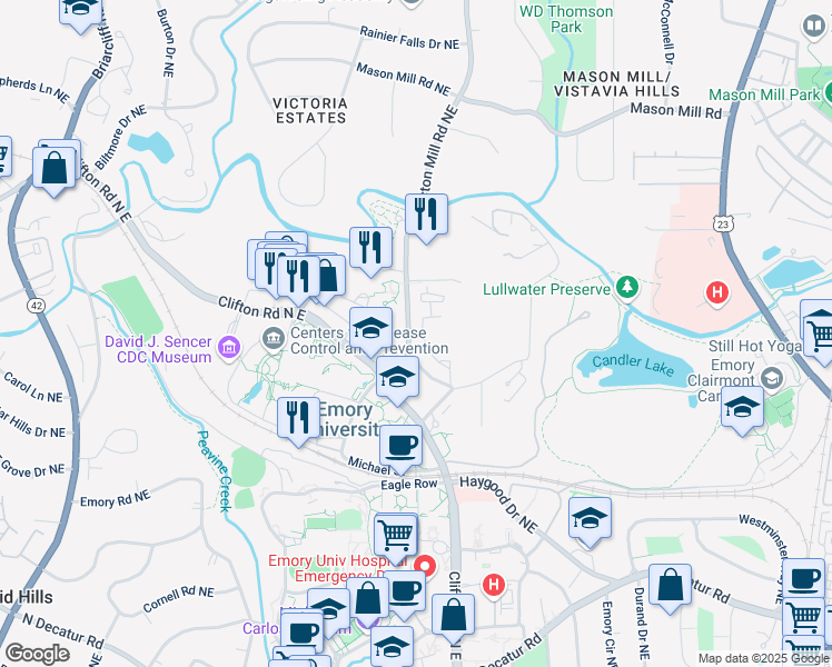 map of restaurants, bars, coffee shops, grocery stores, and more near 1618 North Gatewood Road Northeast in Atlanta