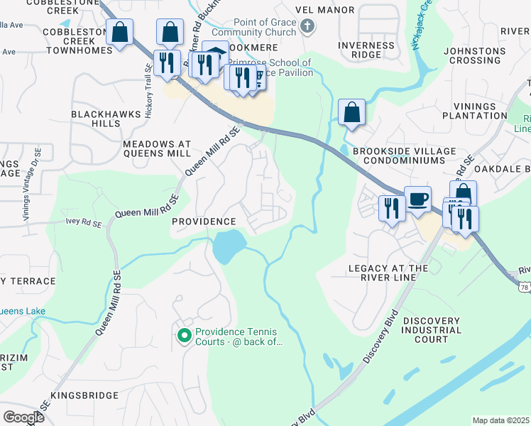 map of restaurants, bars, coffee shops, grocery stores, and more near 1160 Newpark View Place in Mableton