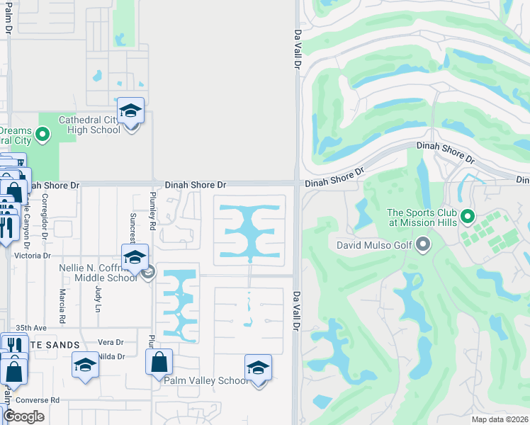 map of restaurants, bars, coffee shops, grocery stores, and more near 5 Via Santa Velera in Rancho Mirage