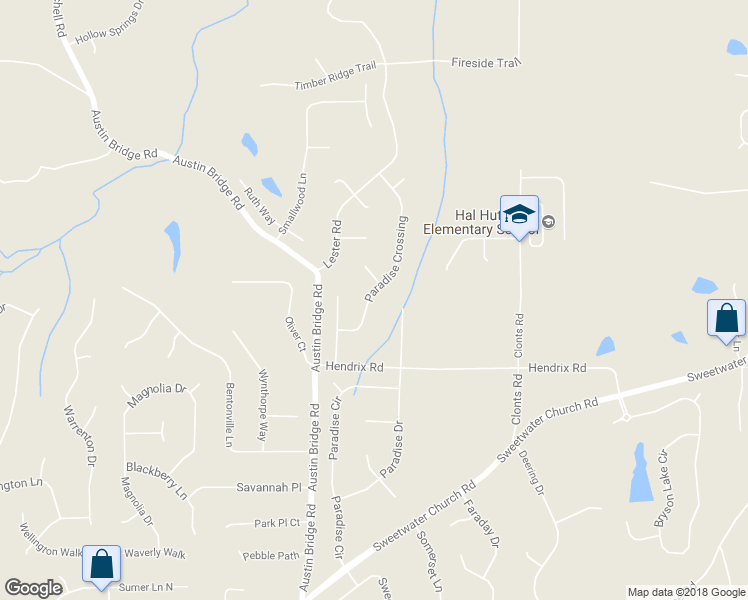 map of restaurants, bars, coffee shops, grocery stores, and more near 148 Paradise Crossing in Douglasville