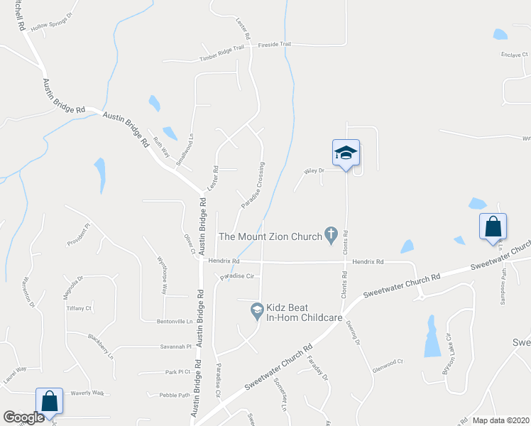 map of restaurants, bars, coffee shops, grocery stores, and more near 160 Paradise Way in Douglasville