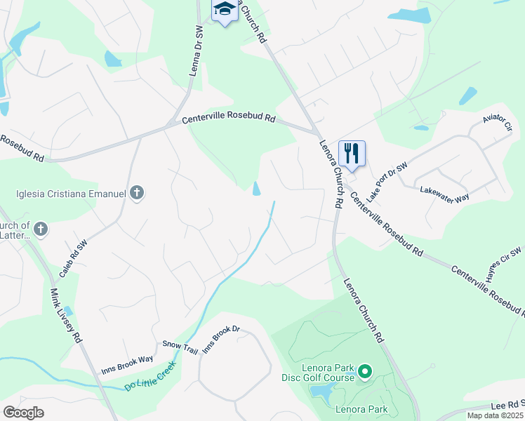 map of restaurants, bars, coffee shops, grocery stores, and more near 3164 Manorside Way Southwest in Snellville
