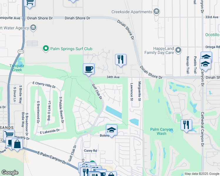 map of restaurants, bars, coffee shops, grocery stores, and more near 5951 Montecito Drive in Palm Springs