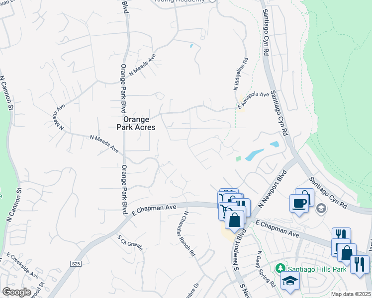 map of restaurants, bars, coffee shops, grocery stores, and more near 714 North Ranch Wood Trail in Orange