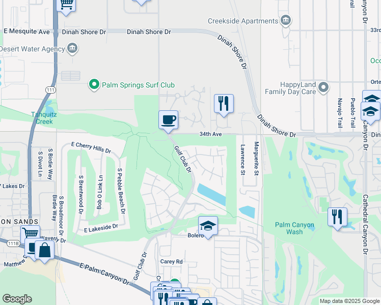 map of restaurants, bars, coffee shops, grocery stores, and more near 5960 Montecito Drive in Palm Springs