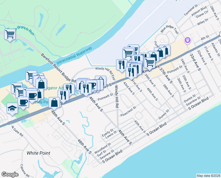 map of restaurants, bars, coffee shops, grocery stores, and more near 4403 Highway 17 South in North Myrtle Beach