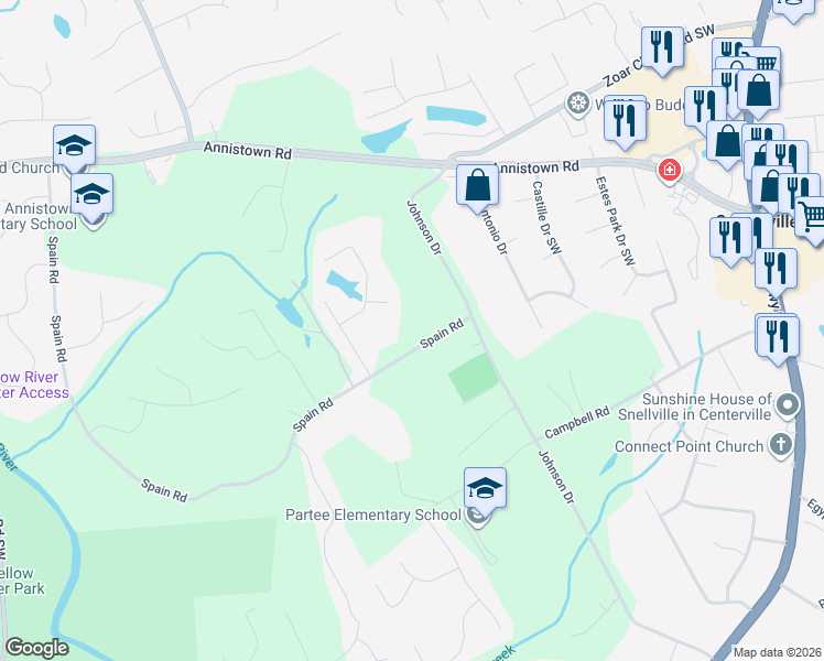 map of restaurants, bars, coffee shops, grocery stores, and more near 3788 Spain Road in Snellville