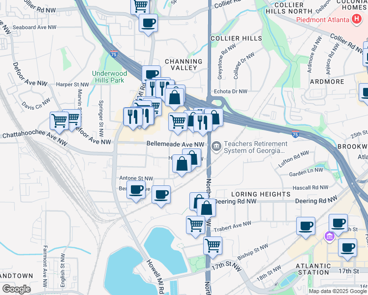 map of restaurants, bars, coffee shops, grocery stores, and more near 653a Leona Street Northwest in Atlanta