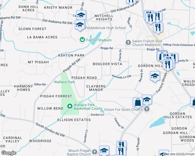 map of restaurants, bars, coffee shops, grocery stores, and more near 846 Orris Lane in Mableton