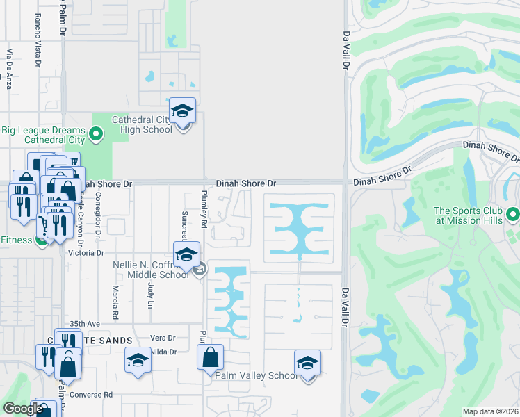 map of restaurants, bars, coffee shops, grocery stores, and more near 69657 Cara Way in Rancho Mirage