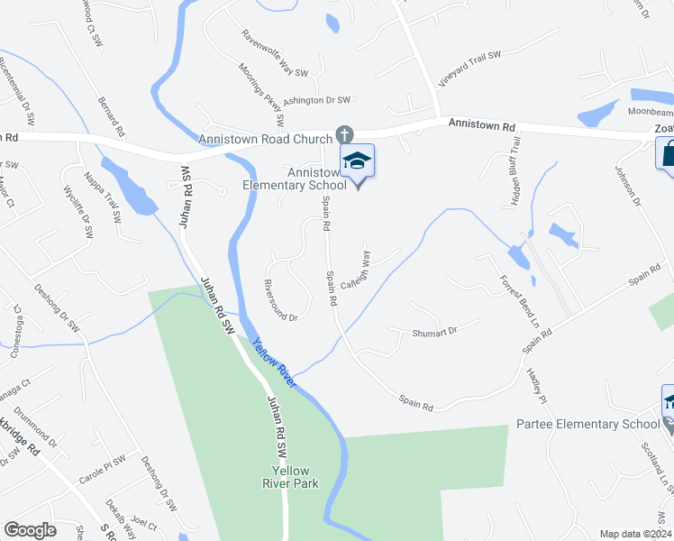 map of restaurants, bars, coffee shops, grocery stores, and more near 3250 Spain Road in Snellville