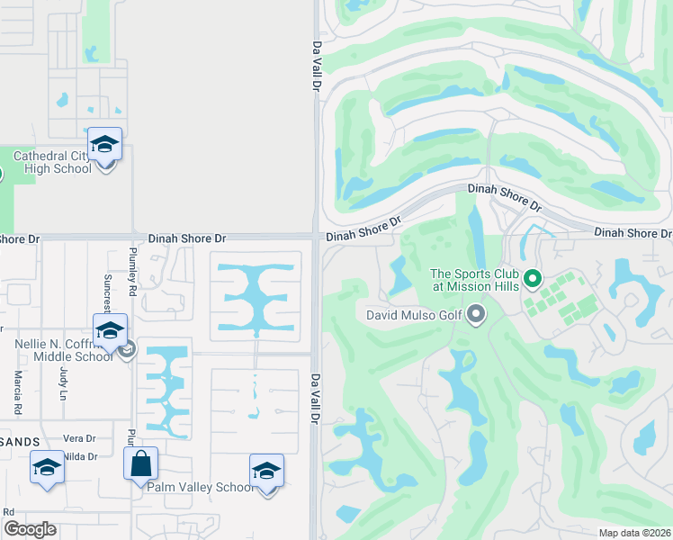 map of restaurants, bars, coffee shops, grocery stores, and more near 607 Desert West Drive in Rancho Mirage