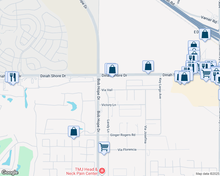 map of restaurants, bars, coffee shops, grocery stores, and more near 72094 Vía Vail in Rancho Mirage