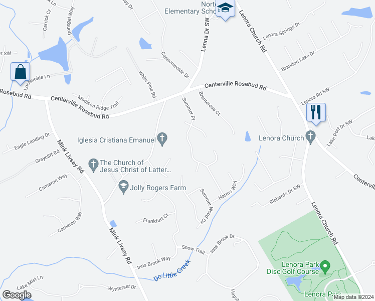 map of restaurants, bars, coffee shops, grocery stores, and more near 4051 Summer Place in Snellville